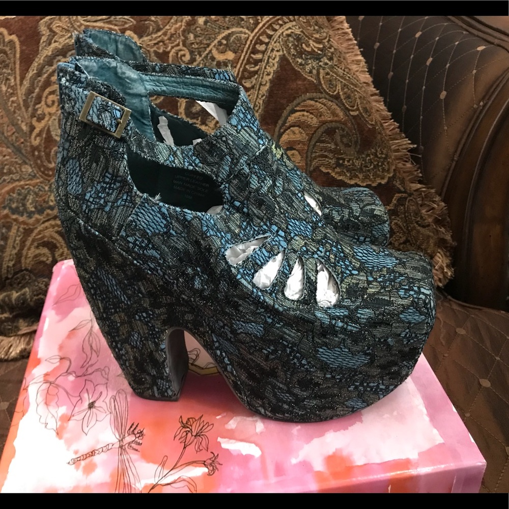 Cuffed Black Blue Gold Lace Jeffery Campbell